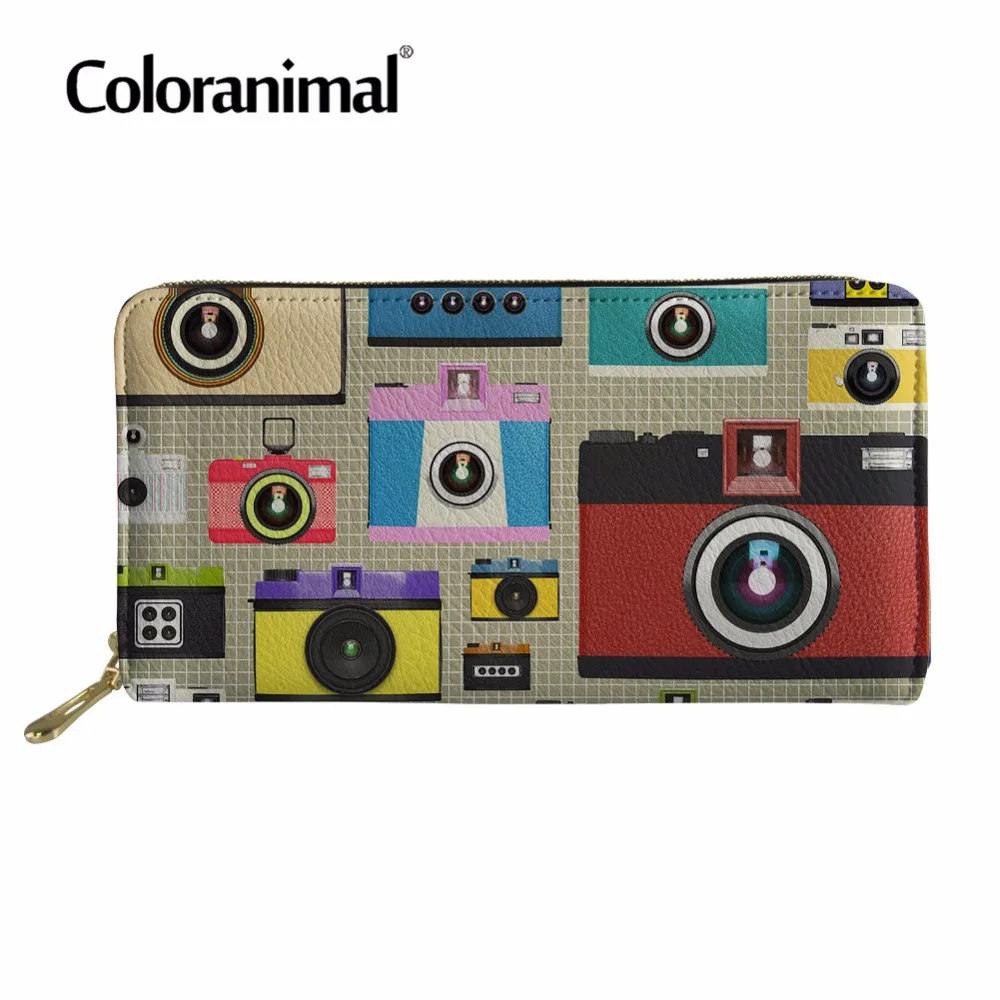 

Coloranimal Fashion Waterproof Long Leather Wallet Retro Camera Print Women Men's Shopper Pouch Eco-friendly Handbags PU Wallets