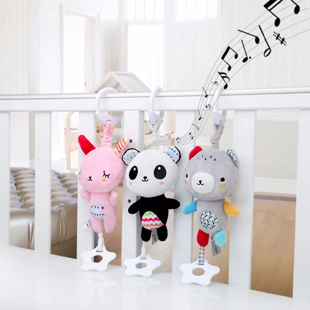 

Cute Baby Crib Stroller Toy Panda Bear Bunny Soft Plush infant Doll Mobile Bed Pram Kid Animal Hanging Ring Rattles Appease Toy