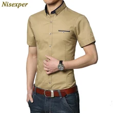 Nisexper Для мужчин рубашки летняя мода короткий рукав Для мужчин s рубашка Новое поступление Повседневное Бизнес формальный мужской хлопковые рубашки Для мужчин рубашки