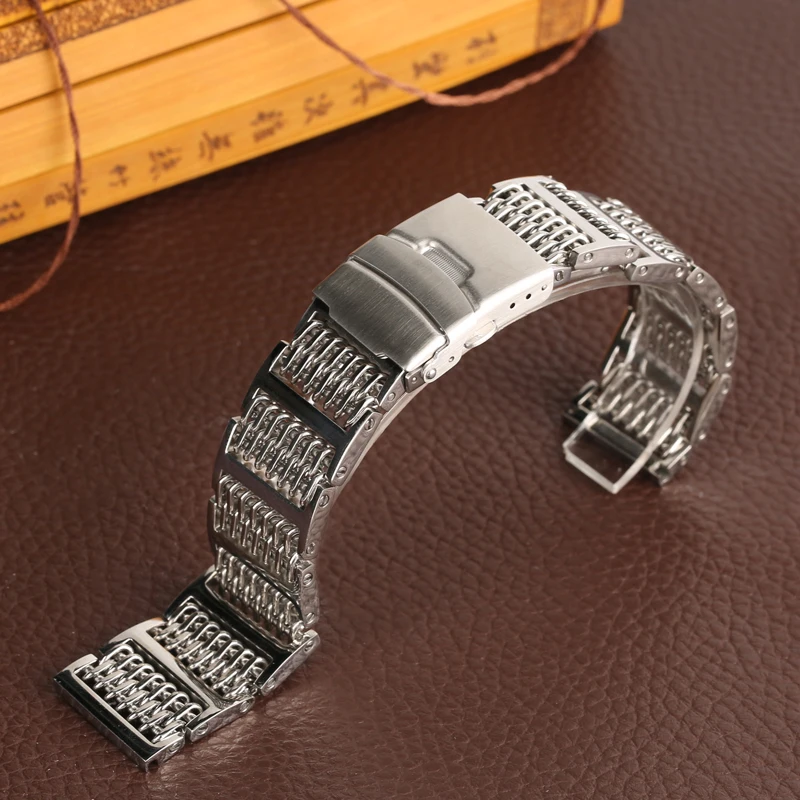 Высокое качество стиль 20 мм/22 мм/24 мм Серебряный Нержавеющая сталь Для мужчин ремешок для наручных часов часы ремешок Для женщин пуш-ап боты Скрытая браслет