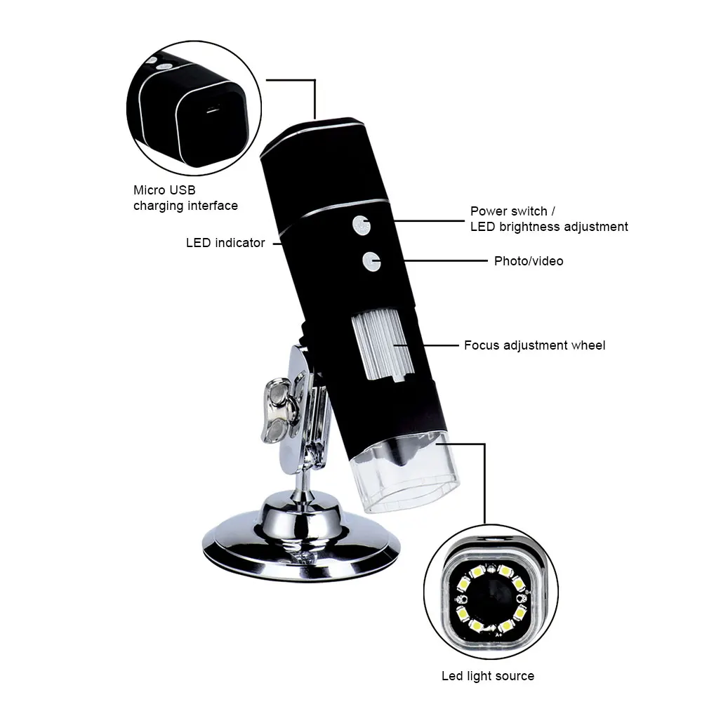 Портативный электронный Микроскоп 1080 P 8 светодиодных ламп Wi-Fi USB 1000X компьютеры в режиме реального времени видео ухо чистящий инструмент мониторинга