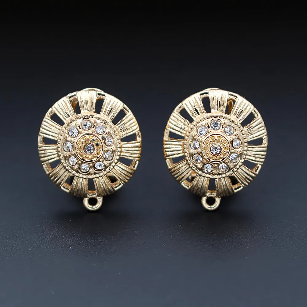 

Earrings post Loop Bases Paved Rhinestone 18mm Hollow Circle Clip Stud Earrings Hooks DIY Nigerian Jewelry Findings Accessories