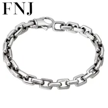 FNJ 20 см цепь из квадратных звеньев браслет серебро 925 модные Ширина 7 мм чистый S925 тайский серебряный Браслеты для Для мужчин ювелирные изделия