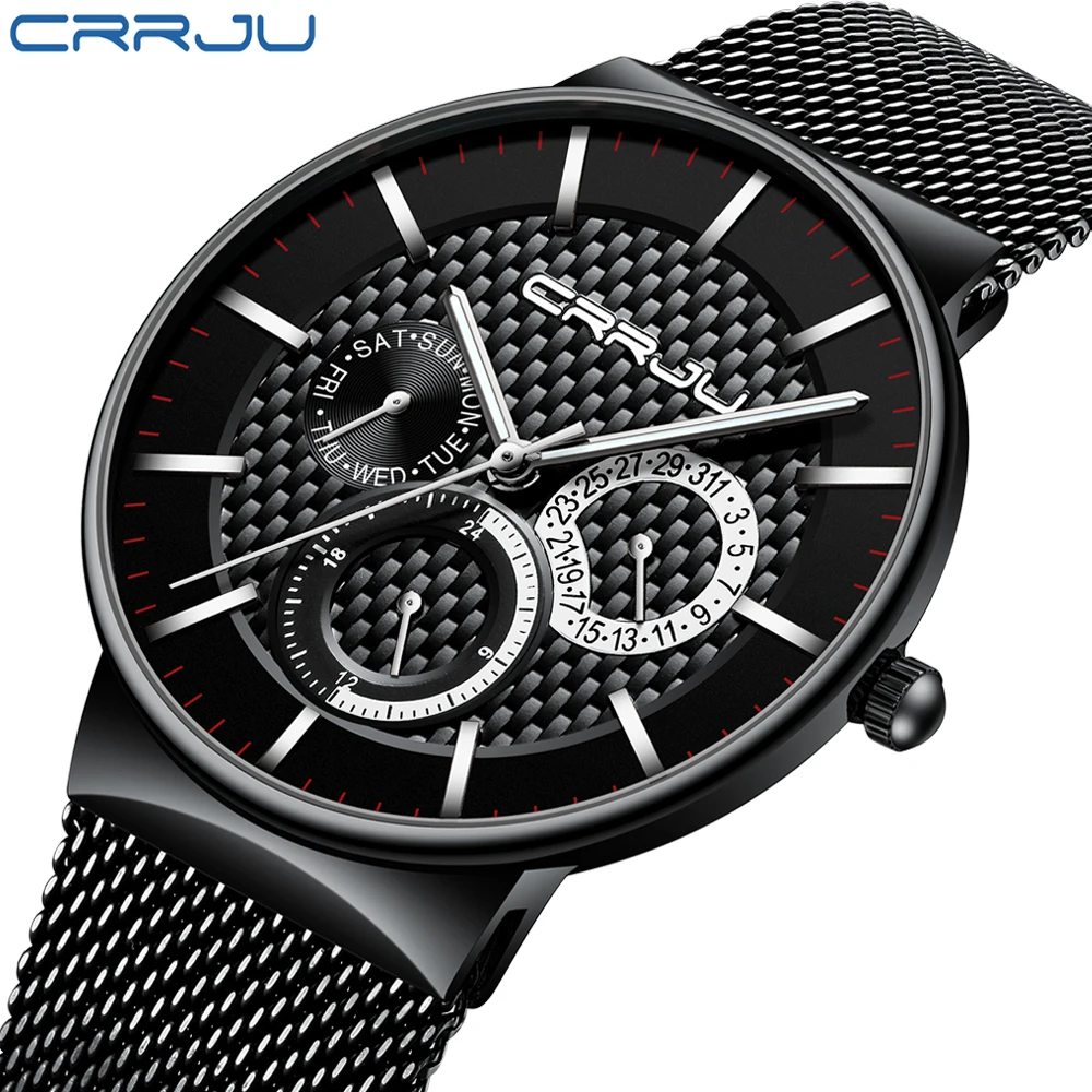 CRRJU горячая распродажа мужские часы повседневные тонкие сетчатые ремешок