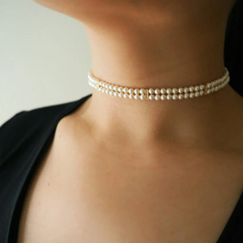 Женское Двухслойное ожерелье чокер с жемчугом|chokers necklaces for women|choker necklacepearl choker