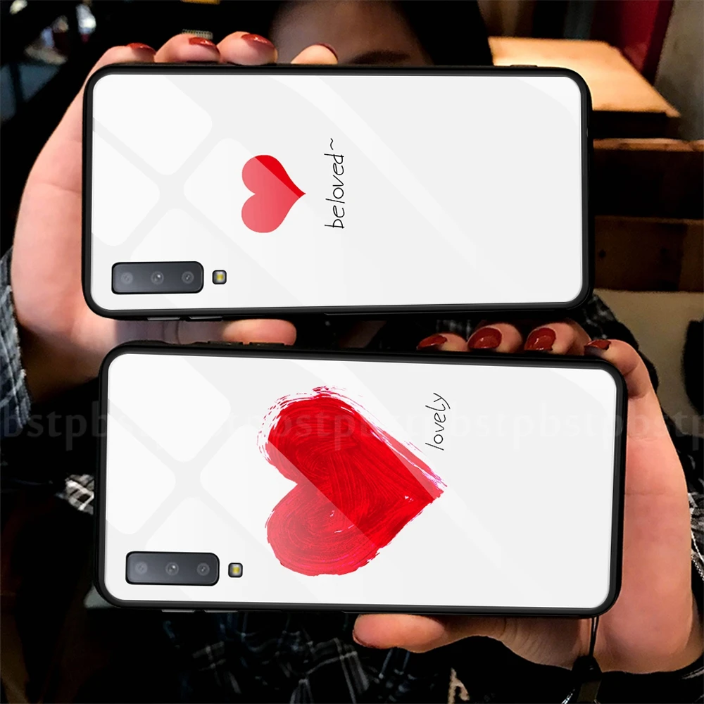 

Love Heart Pattern Tempered Glass Case For Samsung Galaxy A70 A50 A30 A20 A10 M20 S9 S8 S10 Plus A7 2018 Note 8 9 S10e A50 Cover