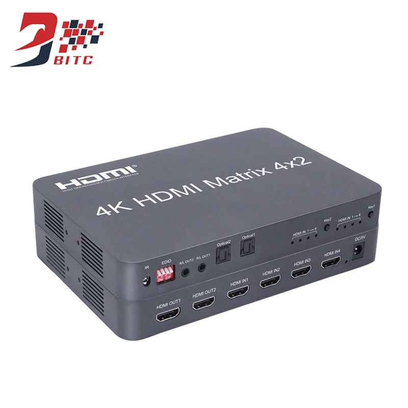 SZBITC 4K HDMI матрица 4x2 Выключатель HDMI делитель 4 в 2 Выход V2.0 EDID Full HD 1080P@ 60 Гц 3,5 мм аудио выход с ИК-пультом дистанционного управления