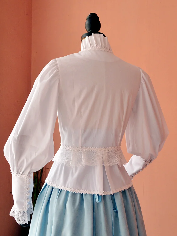 Victorian women lantern sleeve shirt Royal court tops vintage gothic lolita costume office shirt Female Splice Cotton blouse (6)