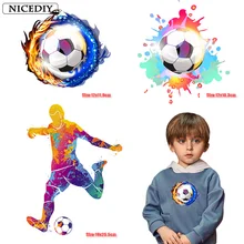 Nicediy אש כדורגל ברזל על תיקוני בגדי חולצת טי כדורגל נגן חום העברת מדבקות על בגדי אפליקצית ילד מעילי DIY(China)
