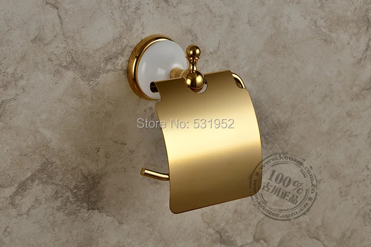 

free shipping Gold Plate Wall-mounted Toilet Roll Holders Toilet Paper Storage With Cover bathroom accessories wholesale