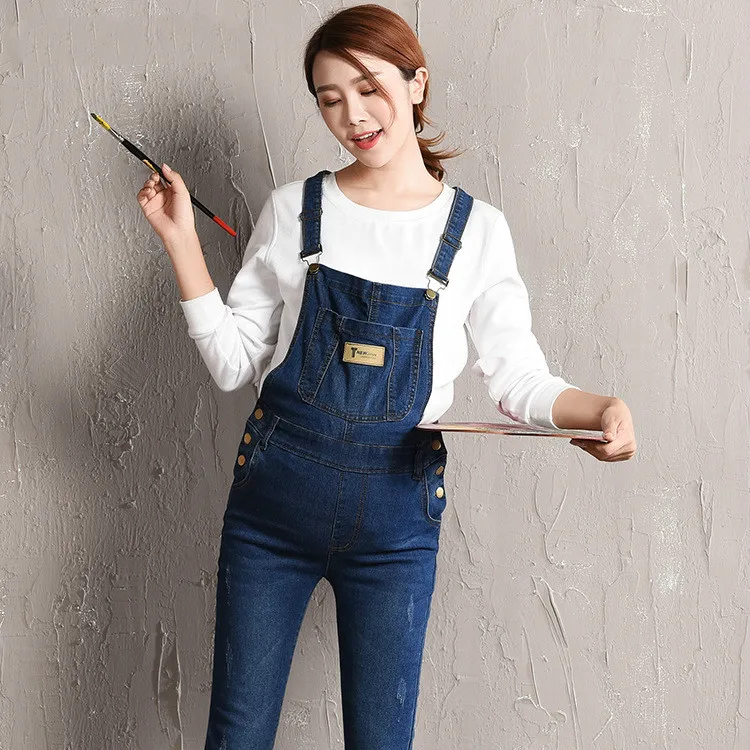 

Maternity Women Jeans Denim Jumpsuits Casual Rompers Adjustable Waist Bib Pants Pregnancy Belly Care Slim Leg Trousers