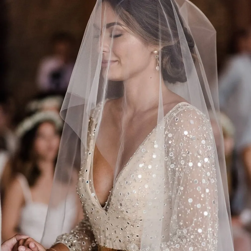 Блестящее свадебное платье трапециевидной формы с длинными рукавами и v-образным вырезом; свадебное с блестками; платья с открытой спиной; Vestido De Novia