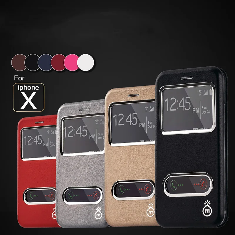 SMSNXY Mobile Phone Flip Cases For iPhone X 6 6s 7 PLus 8 Plus Double Window Luxury TPU Mobile