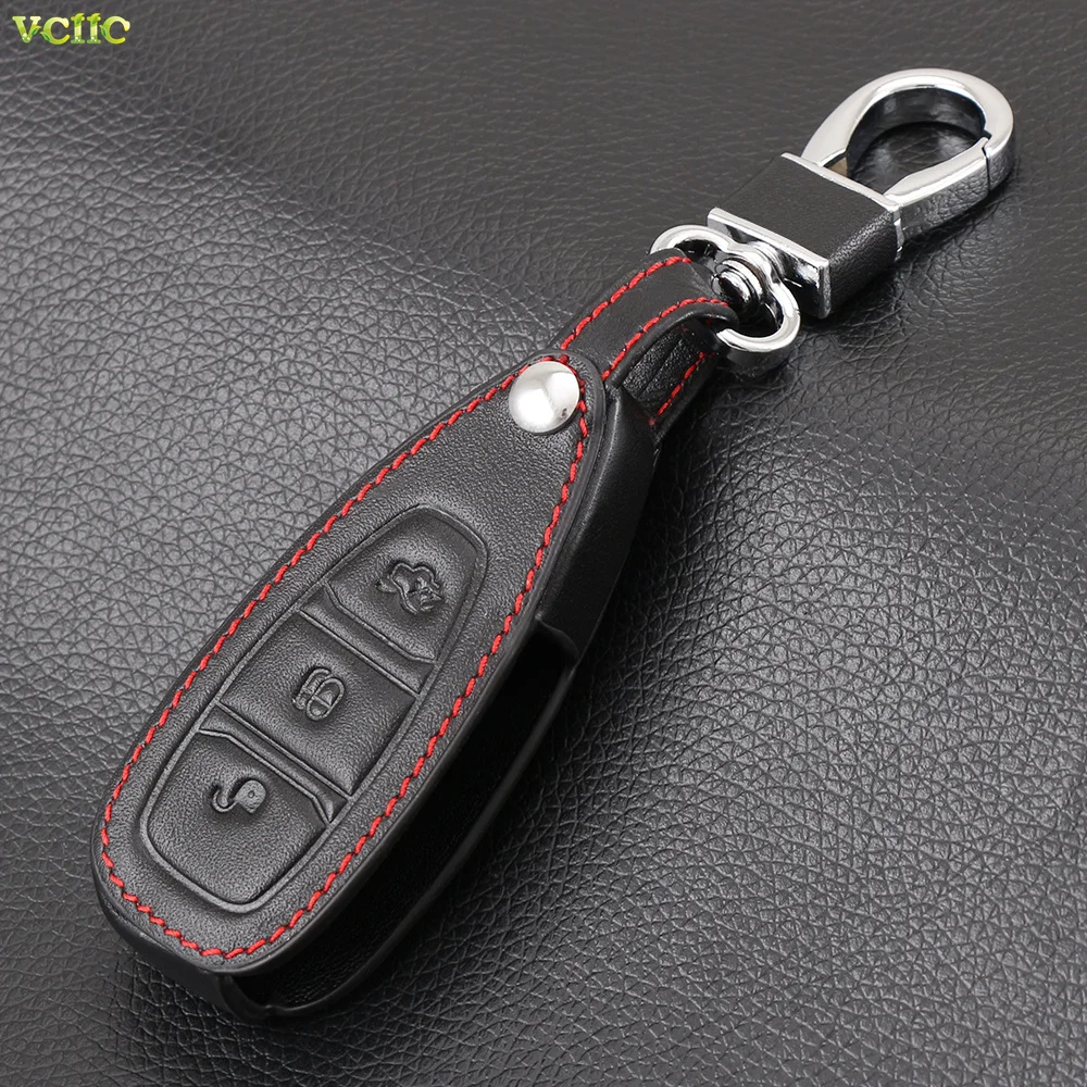 Genuine Leather Remote Control Car Keychain Key Cover Case For Ford