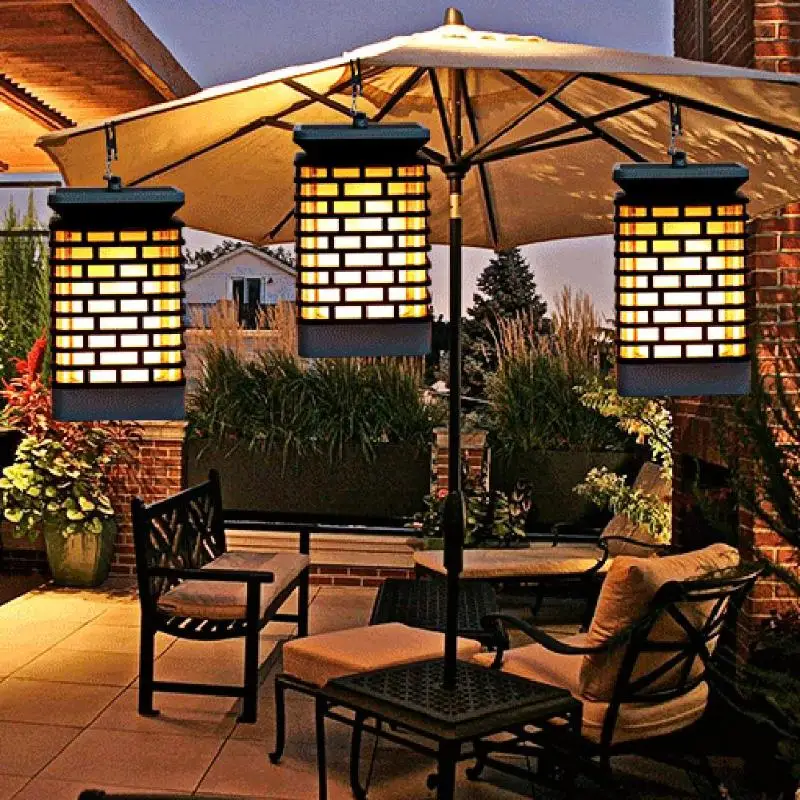 

99LED Solar Outdoor Hanging Lantern Flicking Flame Light Garden Torch Lamp