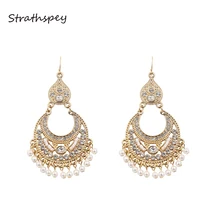Brincos de pérola strathspey, brincos de pérola com borlas de luxo, antiguidade, dourado, grande e com strass, bijoux, boucles d'oreilles, europa, indiano