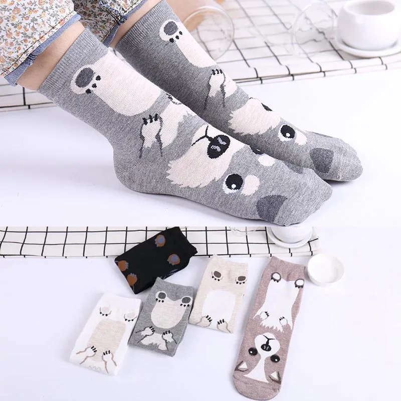 

1Pair Fashion High Quality 5Colors Cotton Korean Cartoon Dog Print Women Cute Fashion Casual Meias Socks