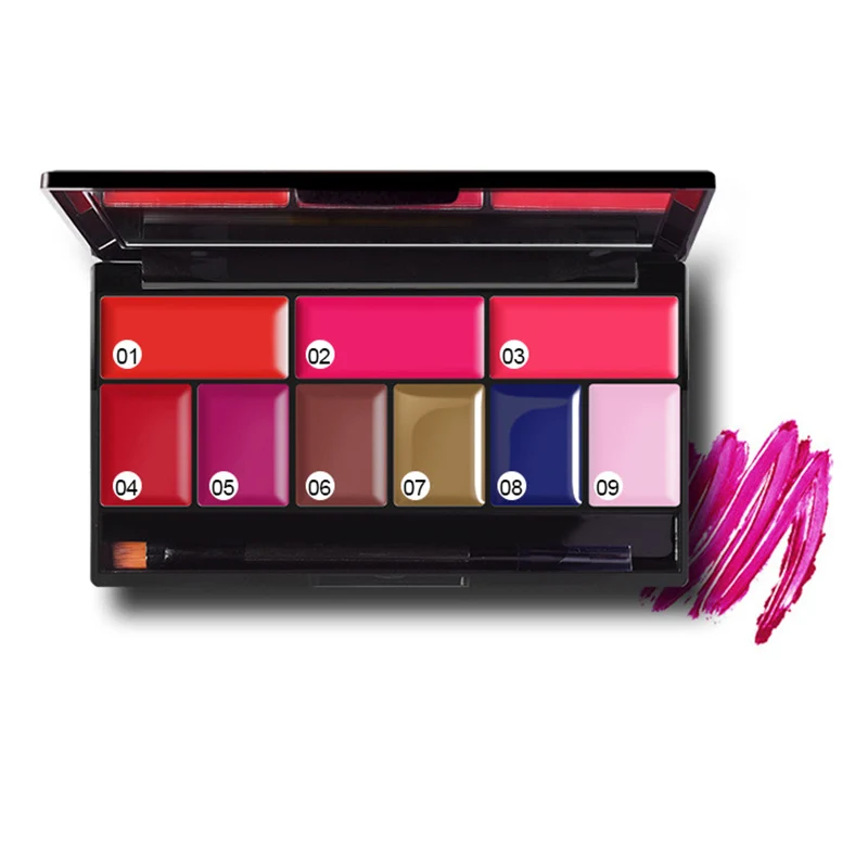 2018 9 Colors Lipstick Palette With Brush Lips Makeup Long Lasting Mini