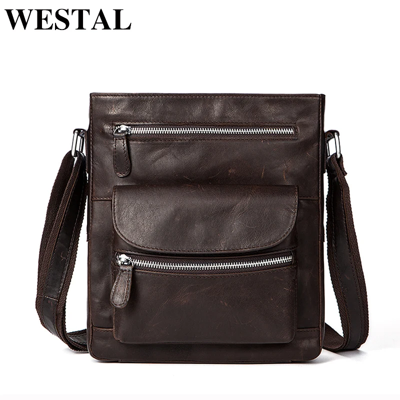 

WESTAL Genuine Leather Men's Shoulder Bag Zipper Flap Men's Bag Leather Men Messenger Bags Vintage Crossbody Bags for Men