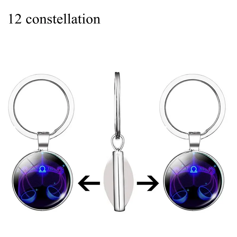 

Zodiac Sign Keychain 12 Constellation Leo Virgo Libra Scorpio Sagittarius Pendant Double Face Keyring Key Holder Birthday Gift