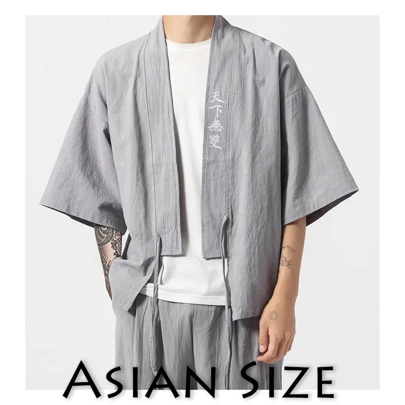 Sinicism Store, мужские комплекты, вышивка, уличная одежда, хлопок, лен, спортивный костюм для мужчин, летний, для мужчин, китайский стиль, Hanfu, спортивный костюм, 5XL - Цвет: Gray(AsianSize)