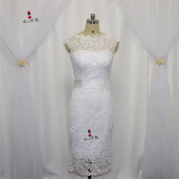 

Boho Cheap Little White Dress for Weddings Knee Length Wedding Gowns Lace Short Bride Dresses Buttons Vestido de Noiva Curto