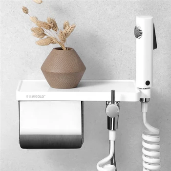 

Waterproof Toissue Box Bathroom Accessories Set White Multifunctional Toilet Paper Holder Stand with Phone Shelf and Bidets