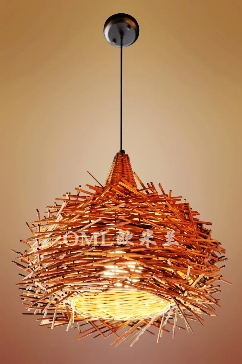 Brown nest rattan cane chandelier lamp IKEA idyllic Japanese style