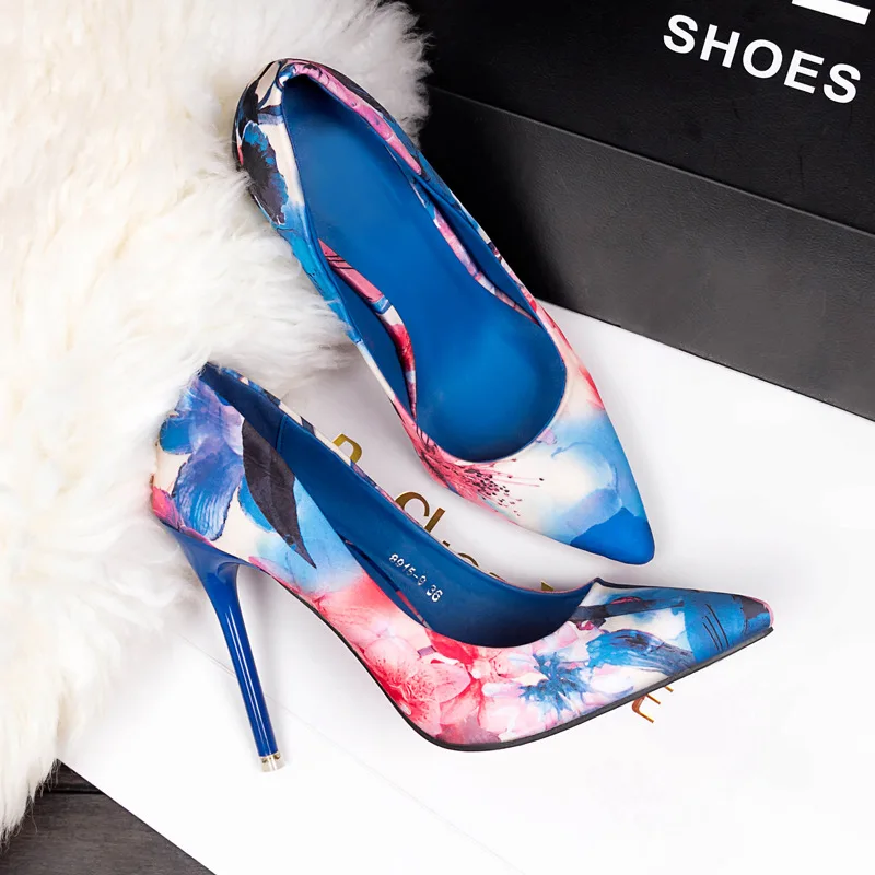 Women Pumps High Heels 10CM Colorful Ladies Floral Printing Shallow Slip On Pointed Toe Office Shoes Female Wedding Shoe Footwer Women Pumps High Heels 10CM Colorful Ladies Floral Printing Shallow Slip On Pointed Toe Office Shoes Female Wedding Shoe Footwer