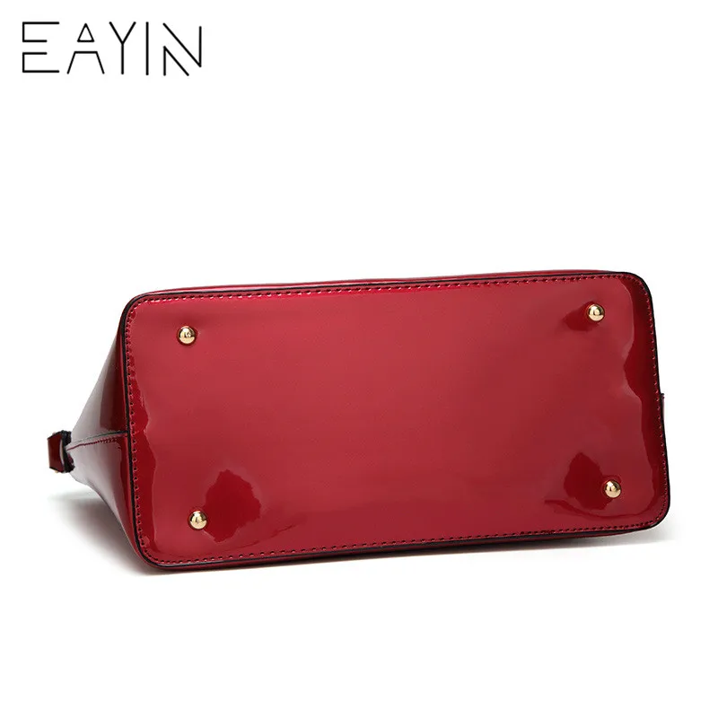 Черная лакированная кожаная сумка-тоут, женские сумки известных брендов, Женская лакированная сумка с красным цветком, женская сумка через плечо