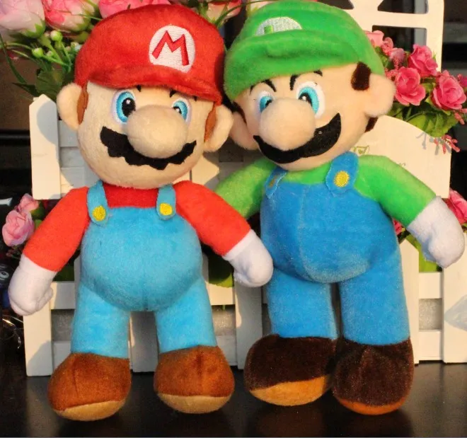 

New 26CM=10'' Super Mario Bros Plush Doll Toys Stand MARIO & LUIGI Set Of 2 pcs Plush Stuffed Toy Retail Child Cartoon Gift
