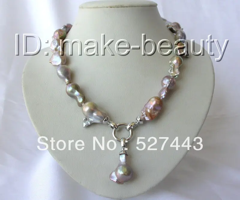 

Wholesale free shipping >>stunning big 25mm baroque purple keshi reborn freshwater pearl necklace