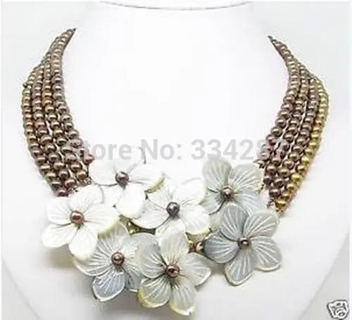 

10x10 jewerly freeshipping New Genuine 6-7MM Chocolate Pearls shell Flower wedding/Party/Ball/Gift necklaces