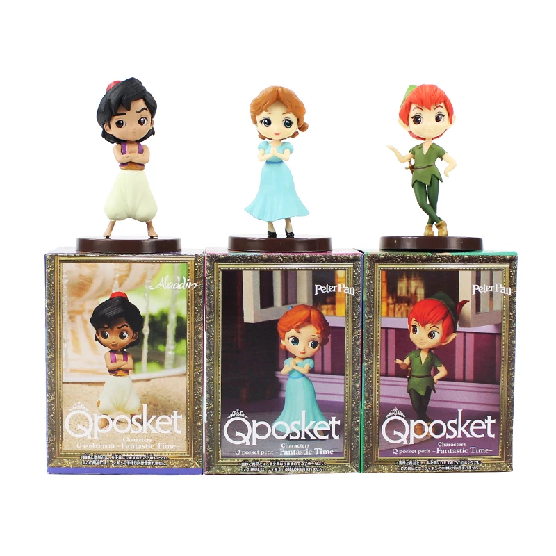 3 pcs/lot 8 cm Q Posket Petit personnages temps fantastique Figurine Aladdin Peter Pan Wendy Figurine d'action PVC QPosket jouets poupées (lot de 3)