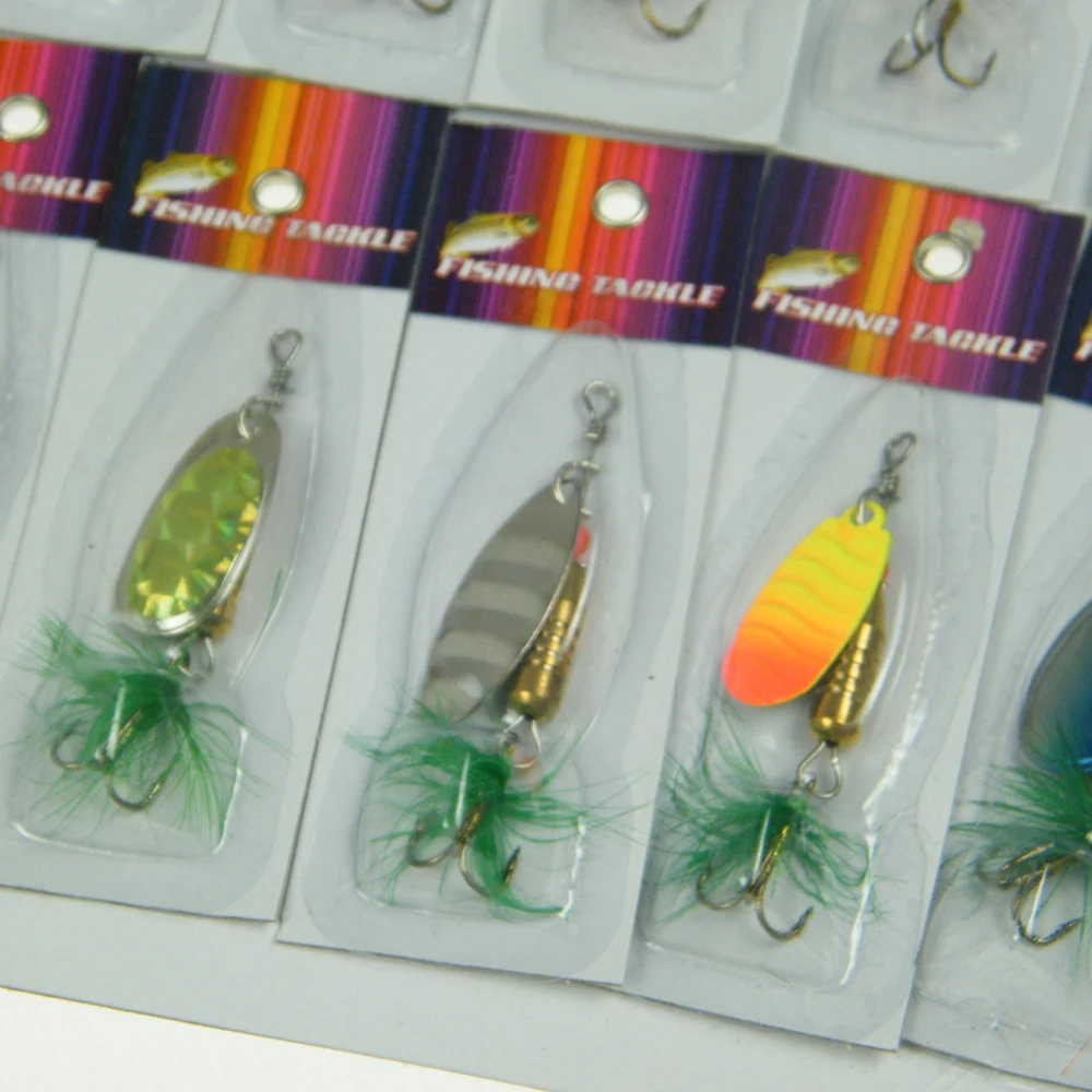 30 piezas/tarjeta surtido de Pesca señuelos Spinner Metal cuchara Pesca Spinners duro cebos con pluma Pesca Crankbaits Wobblers Pesca