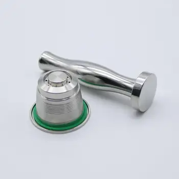 

Espresso Stainless Steel Refillable Capsules Reusable Coffee Capsule for Nespresso Machine + Flat Base Coffee Tamper