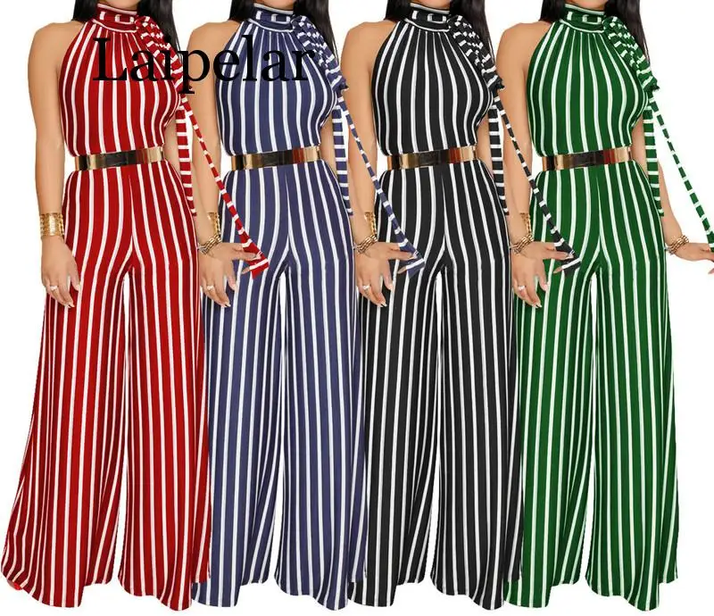 Новое поступление, женские сексуальные комбинезоны Laipelar в полоску с открытой спиной и широкими штанинами