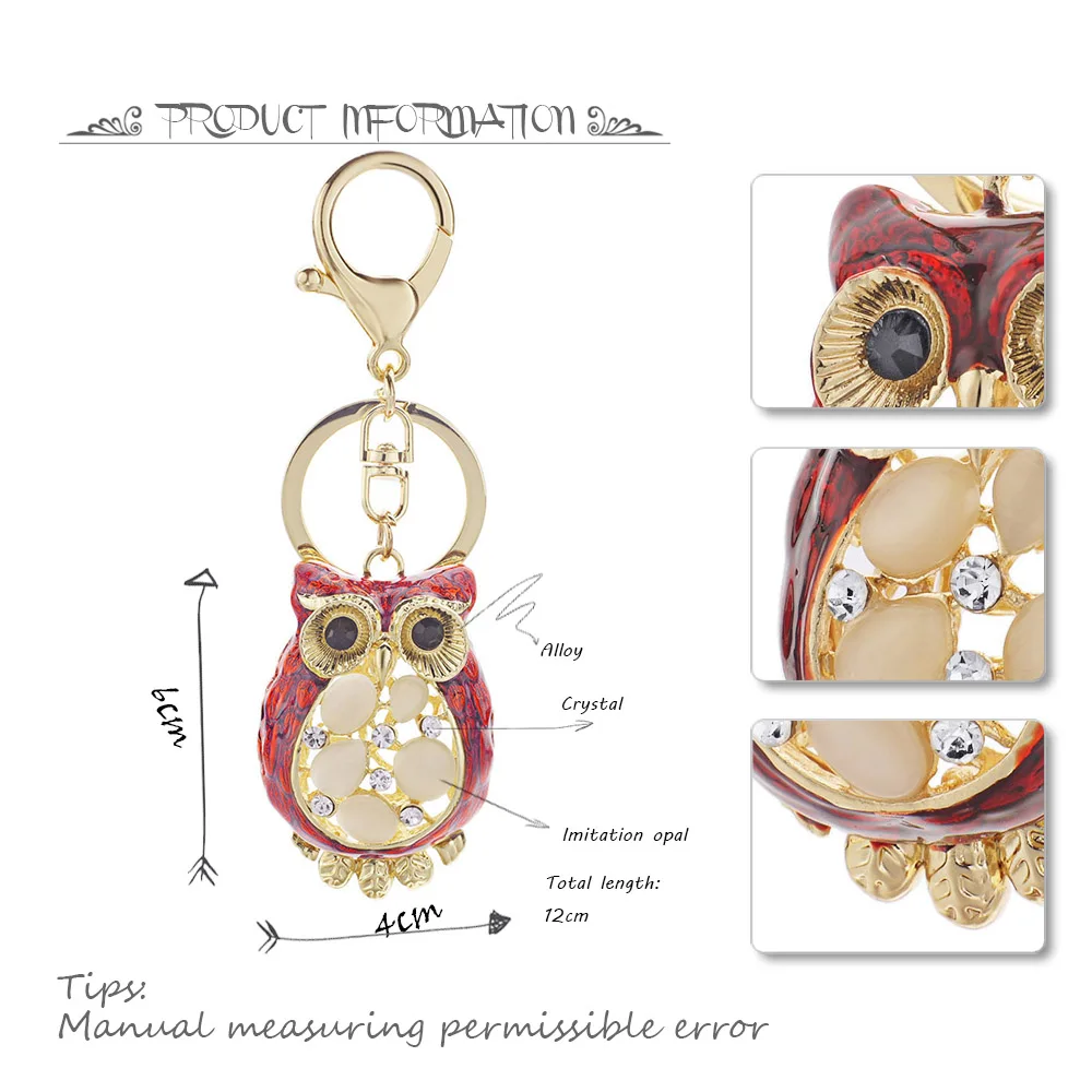 Dalaful милый опал брелок для ключей в форме Совы кольца Металлические Хрустальные животные для автомобиля брелоки кошелек кулон для девушек женщин K343