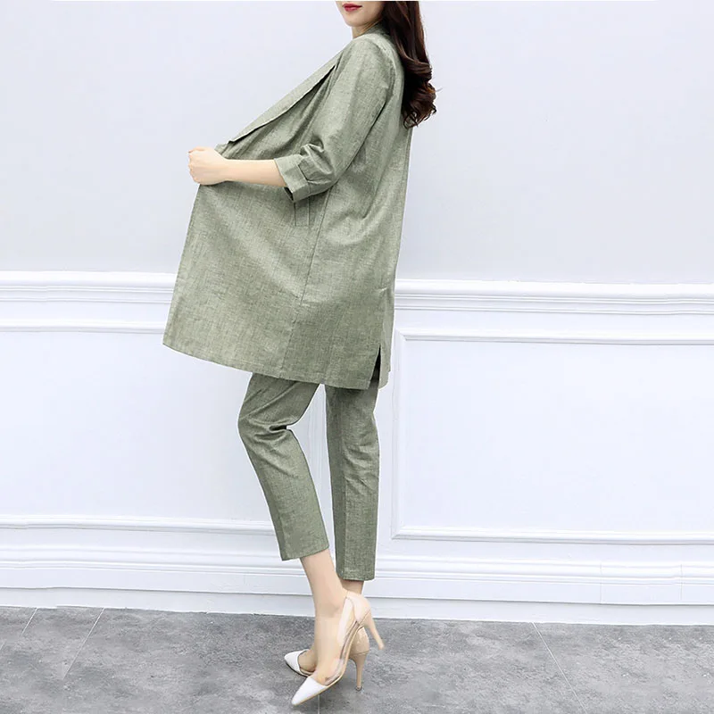 Spring Suit 2018 New Women Two-piece Cotton and linen Suit Jacket Nine Pants Casual Fashion Workplace Executive Suit Ladies yh33