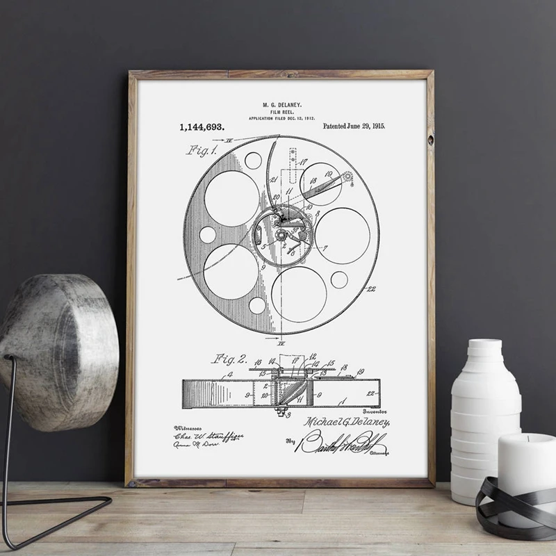 Фильм катушка патент печать фильм камера Арт плакат Декор для стен в винтажном стиле чертеж Холст Картина фотографии украшения