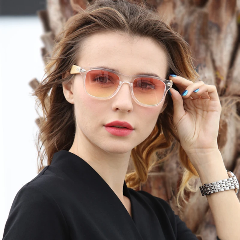 

2018 Top Selling Women Bamboo Wooden Sunglasses Men Oval Gradient Color Sun Glasses UV400 Protection Male Eyewear By Long Keeper