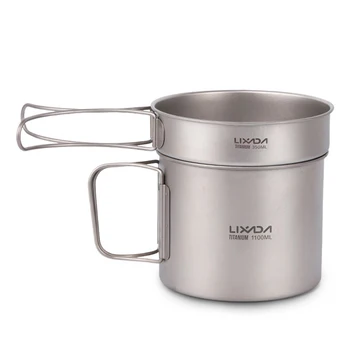 

Lixada Ultralight Titanium Cookset Outdoor Camping Cookware Set 1100ml Pot and 350ml Fry Pan with Folding Handles Outdoor