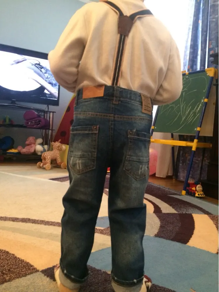 Модные джинсы для маленьких мальчиков, штаны, детские комбинезоны, брюки для детей, рваные джинсы, нагрудник для мальчиков, Детские подтяжки