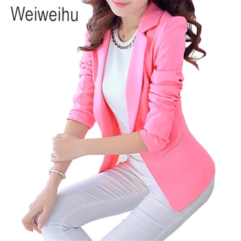 

Women Jacket Blazer Slim Fit 2019 Long Sleeve Pink Single Button Coat Office Ladies Jacket Womens Notched Tops Blazers Feminino