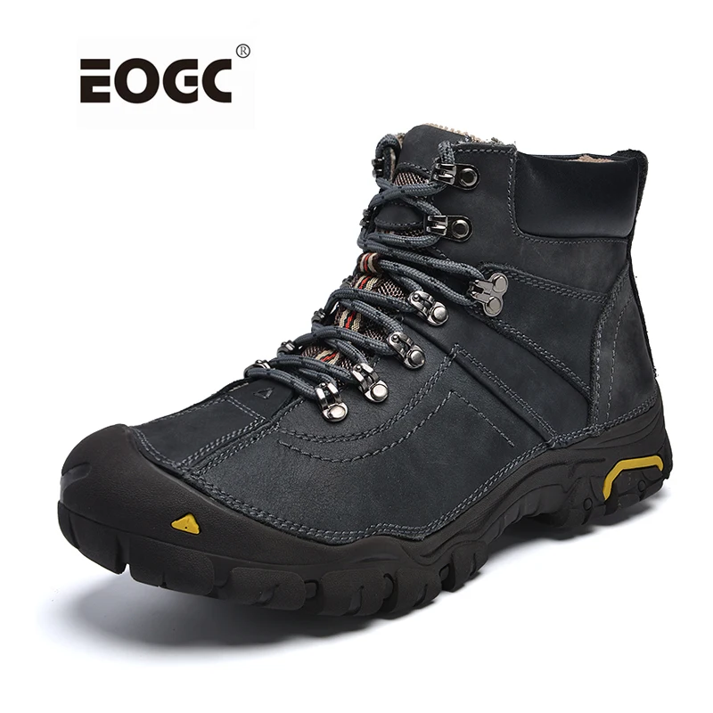 Meilleur Véritable Chaussures En Cuir Hommes Russe style Hommes Neige Bottes Plus La Taille Top Qualité En Cuir Cheville Bottes Dentelle up Chaud Chaussures d hiver