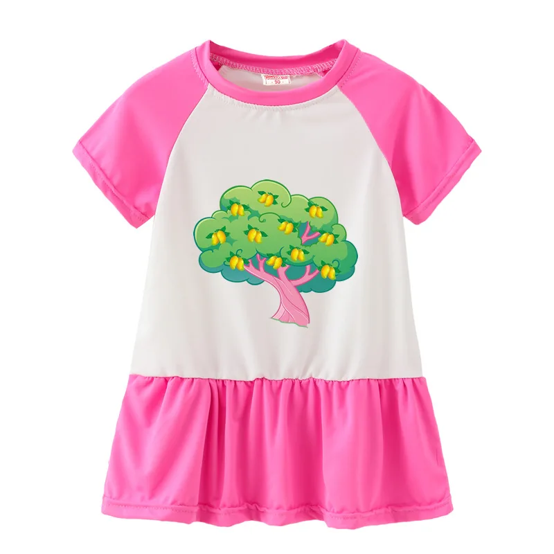 Summer Casual Printed Baby Princess Girls Short-Sleeved Dress Rose Red Patchwork Girls Clothes For 2-7 Years Old Summer Casual Printed Baby Princess Girls Short-Sleeved Dress Rose Red Patchwork Girls Clothes For 2-7 Years Old