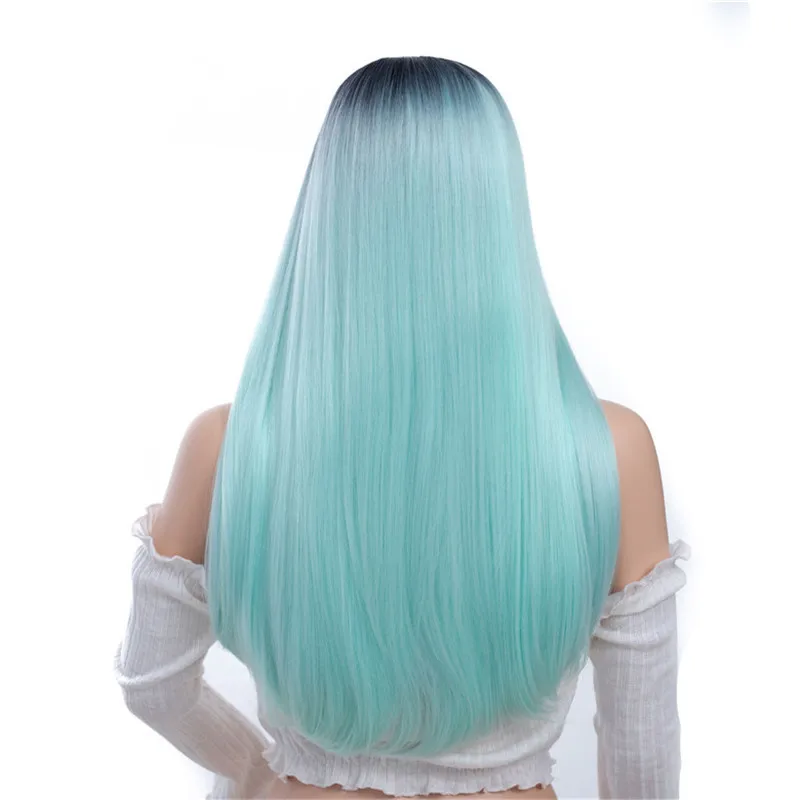 MSI Wigs Омбре блонд прямые волосы парики для женщин длинные высокой плотности натуральный пепельный розовый синтетический парик Черный Серый косплей волос - Цвет: Синий