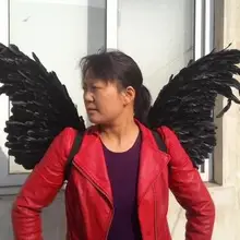 На заказ черные сексуальные Крылья Ангела из перьев для модельного шоу сцены вечерние реквизиты Косплей Костюм 90*120 см EMS