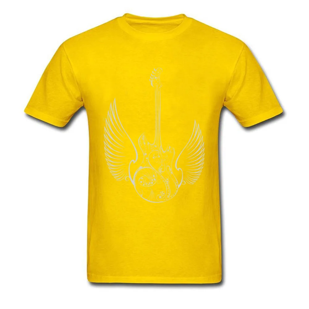 Round Collar Love Music Guitar Wings 100% Cotton Men T-Shirt Casual Short Sleeve Tops Tees Discount Casual Tops & Tees Love Music Guitar Wings yellow