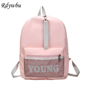 

Rdywbu Candy Mesh Pocket Backpack New YOUNG Letters Net Travel Bag Girls Boy School Bag Cute Lovers Nylon Knapsack Mochilas B442